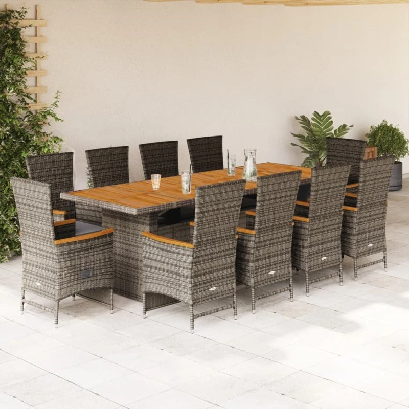 vidaXL 11-delers grå polyrattan loungesæt med hynder