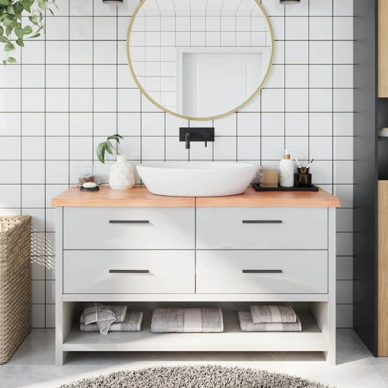 vidaXL bordplade i massivt egetræ 140x40 cm lysebrun foldbar