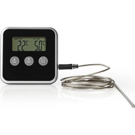 Nedis Stegetermometer 0-250°C med Timer, Digitalt Display, Sort