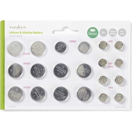 Nedis BALAK20BL 20 stk. knapcellebatterier (CR2032/CR2025/CR2016/CR1620/LR54/LR44/LR43)