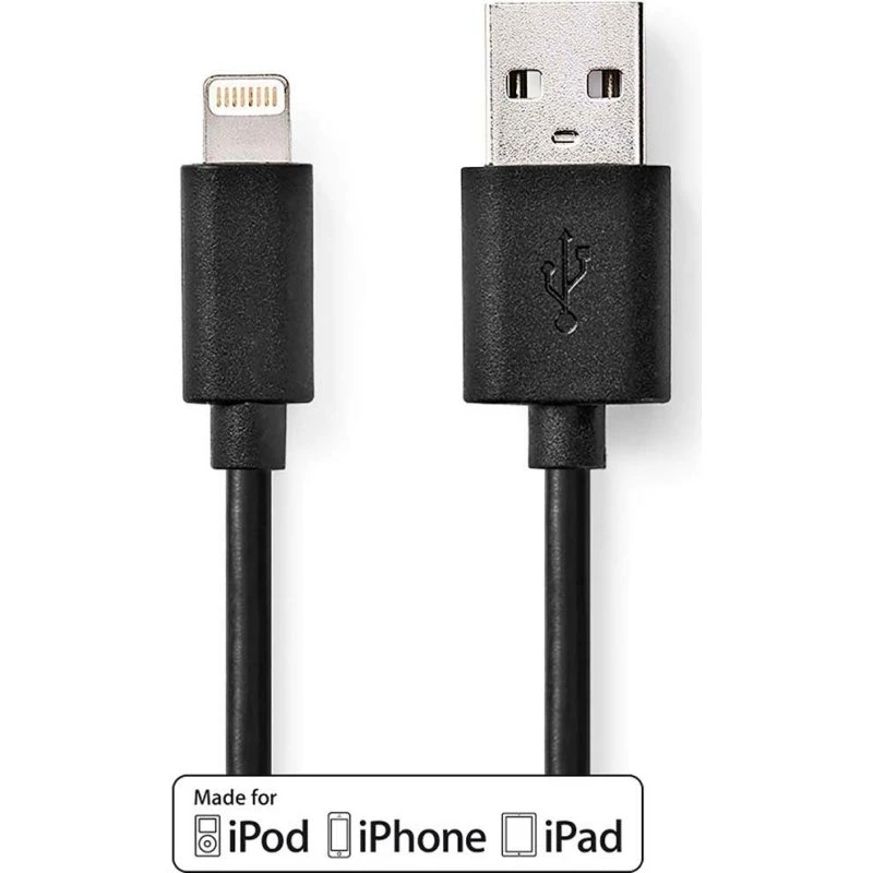 Nedis Lightning Kabel, USB 2.0, 1 m, sort