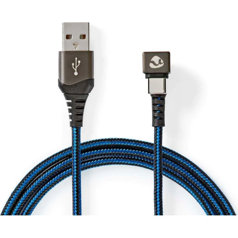 Cover W USB-C til USB-A 1,0 m, flettet, guldplateret, blå/sort