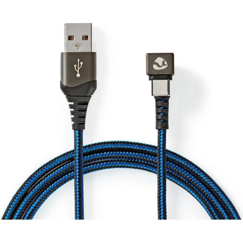 Nedis USB-C til USB-A 2,00 m, guldplateret, flettet nylon, blå/sort