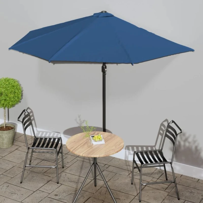 vidaXL halvrund altanparasol 300x155x223 cm blå med aluminiumsstang
