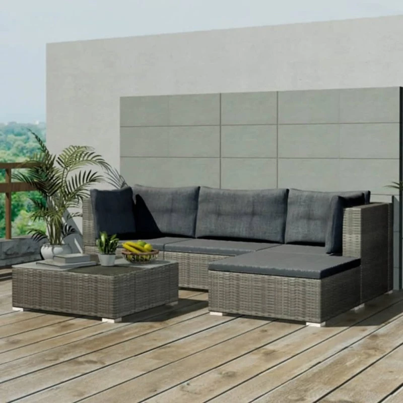 vidaXL 5-deligt loungesæt i polyrattan grå med hynder