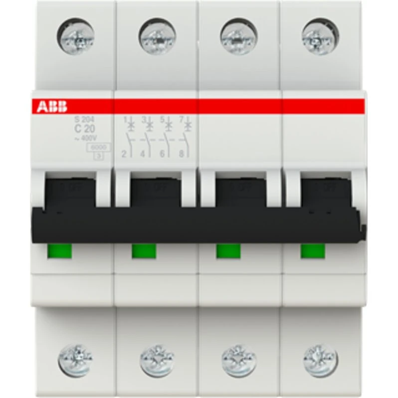 ABB S204-C20 4-pol 20A automatsikring C-karakteristik