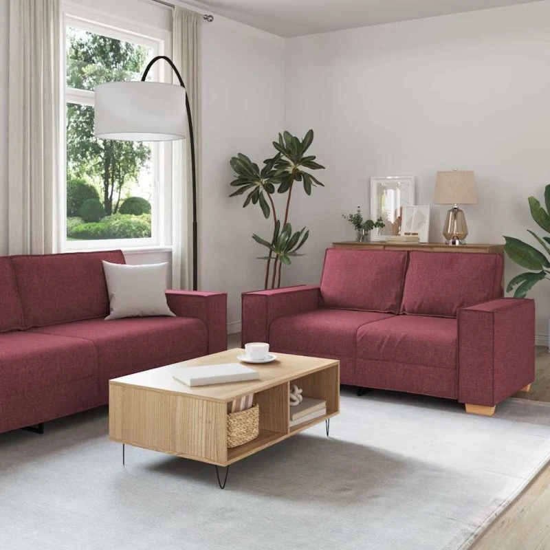 vidaXL Sofa 3-delte sæt vinrød 220x80x84 cm linned-blandet stof