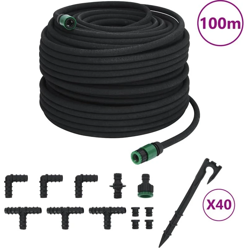 vidaXL siveslange 0,6" 100 m gummi sort