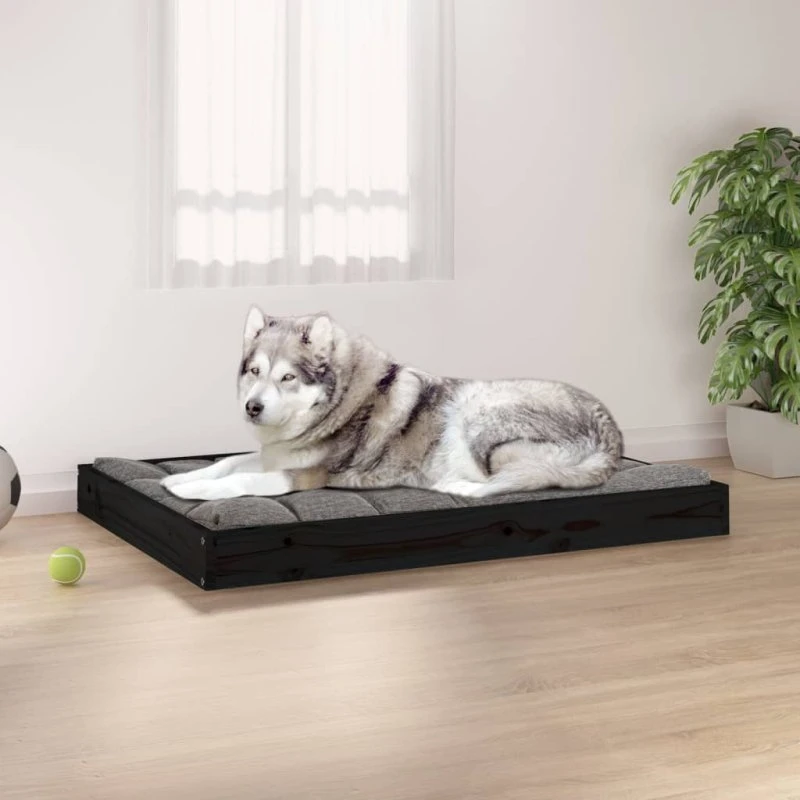 vidaXL hundeseng i massivt fyrretræ, 101,5x74x9 cm, sort