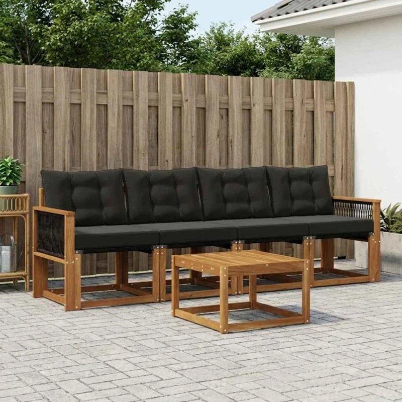 vidaXL Udendørs Sofagruppe 5 pcs Naturfarvet og Sort