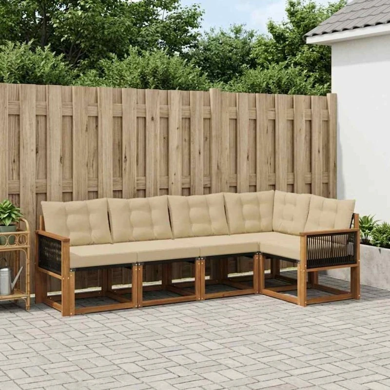 vidaXL Udendørs Sofagruppe 5 dele Naturlig/Beige med Akacietræ og Beige Puder
