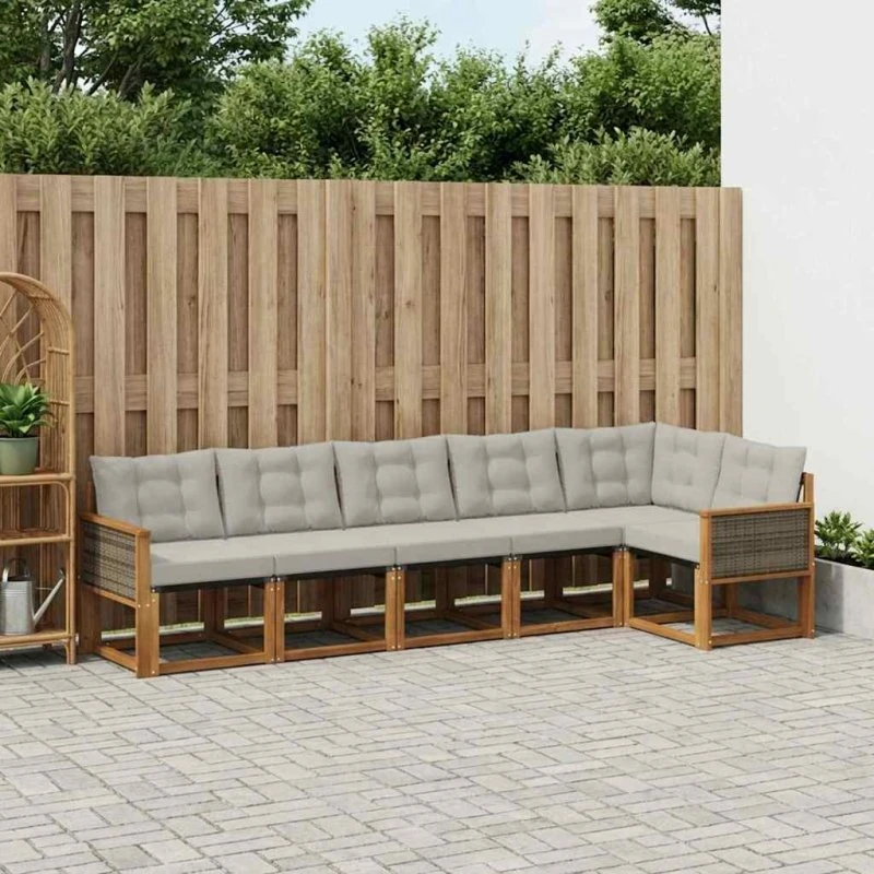 vidaXL Udendørs Sofagruppe 6 pc Natur/Lysegrå