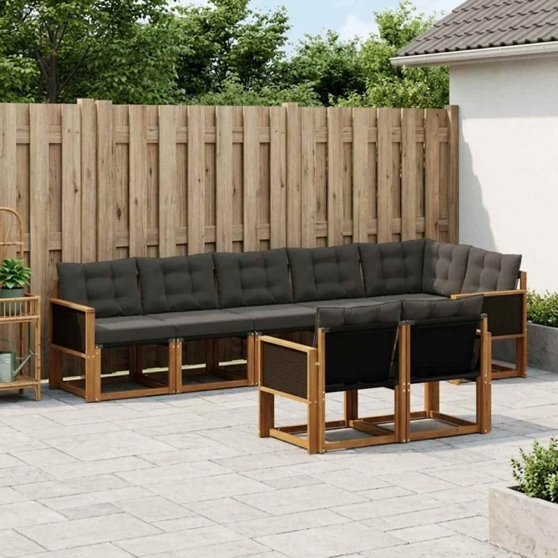 vidaXL Udendørs Sofagruppe 8 pcs Natur/Sort