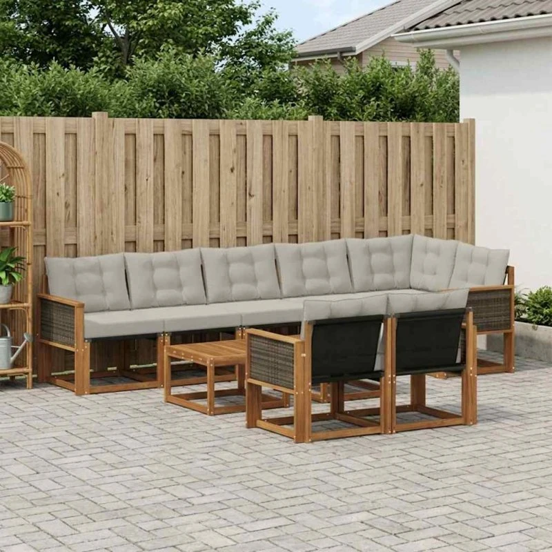 vidaXL Udendørs Sofagruppe 9 pcs Natur/lysegrå