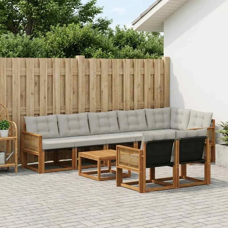 vidaXL Udendørs Sofagruppe 9 pcs Natur/Lysegrå