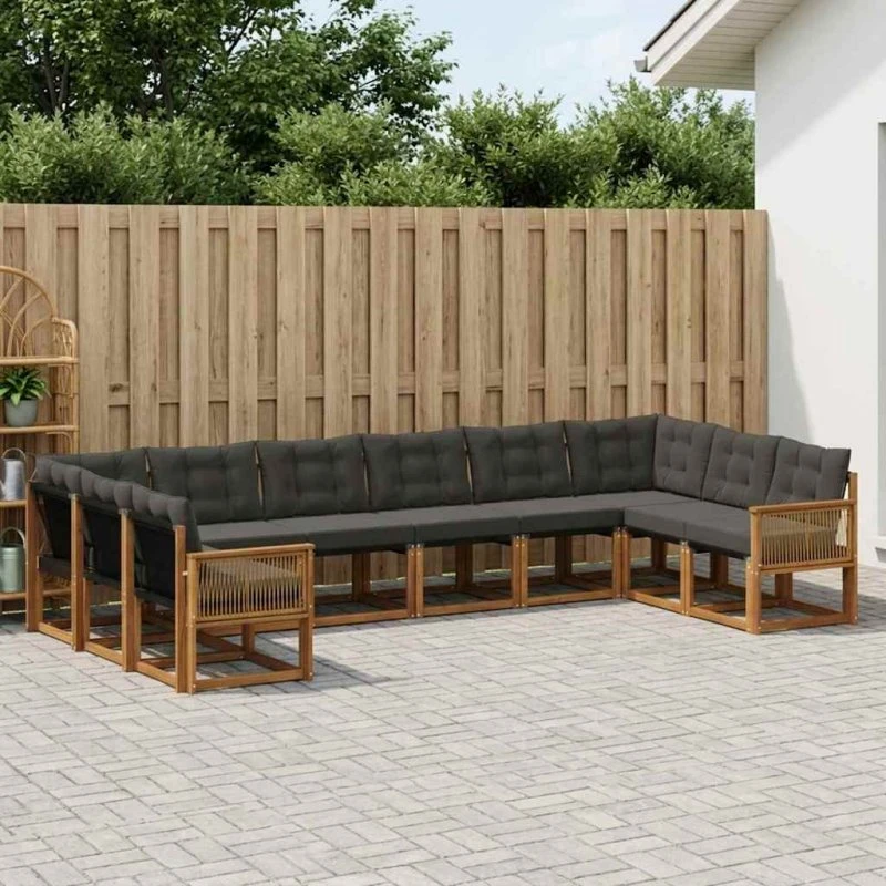 vidaXL Udendørs Sofagruppe 10 pcs Natur/Sort