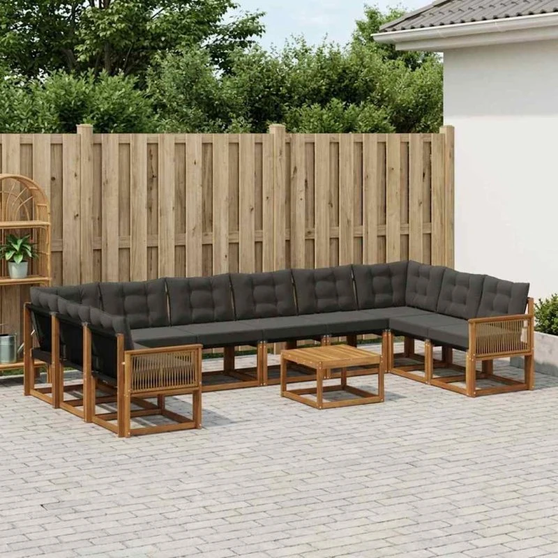 vidaXL Udendørs Sofagruppe 11 pcs Akacietræ Natur/Sort
