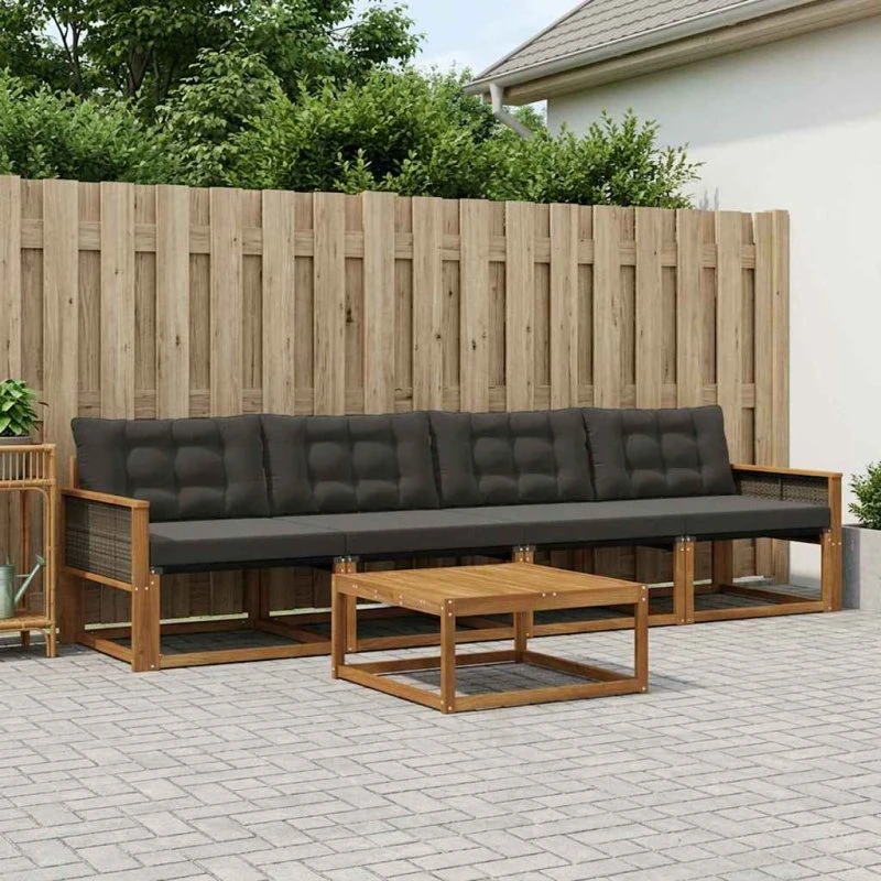 vidaXL Udendørs Sofagruppe 5-pces Natur/Sort