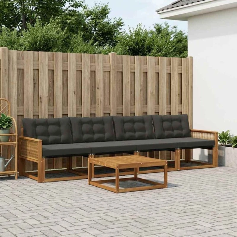 vidaXL Udendørs Sofagruppe 5-pcs Natur/Sort i Akacietræ
