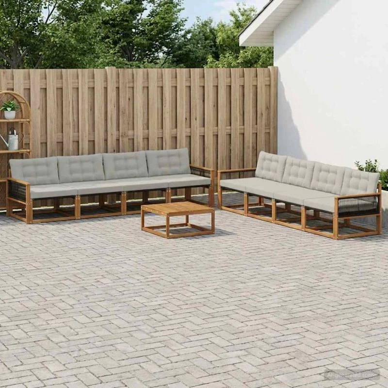 vidaXL Udendørs Sofagruppe 9 pcs Natur/lysegrå