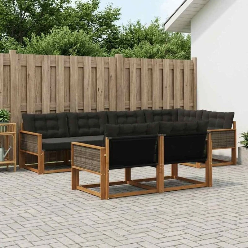vidaXL Udendørs Sofagruppe 7-del, Akacietræ, Natur/Sort