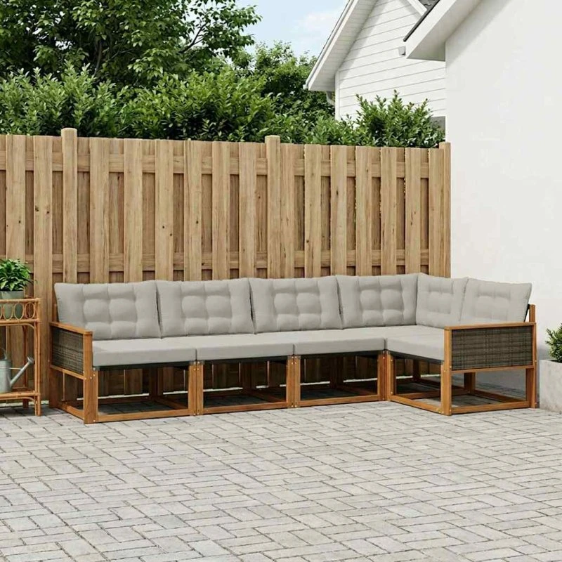 vidaXL Udendørs Sofagruppe 7 pc Natur/Lysegrå