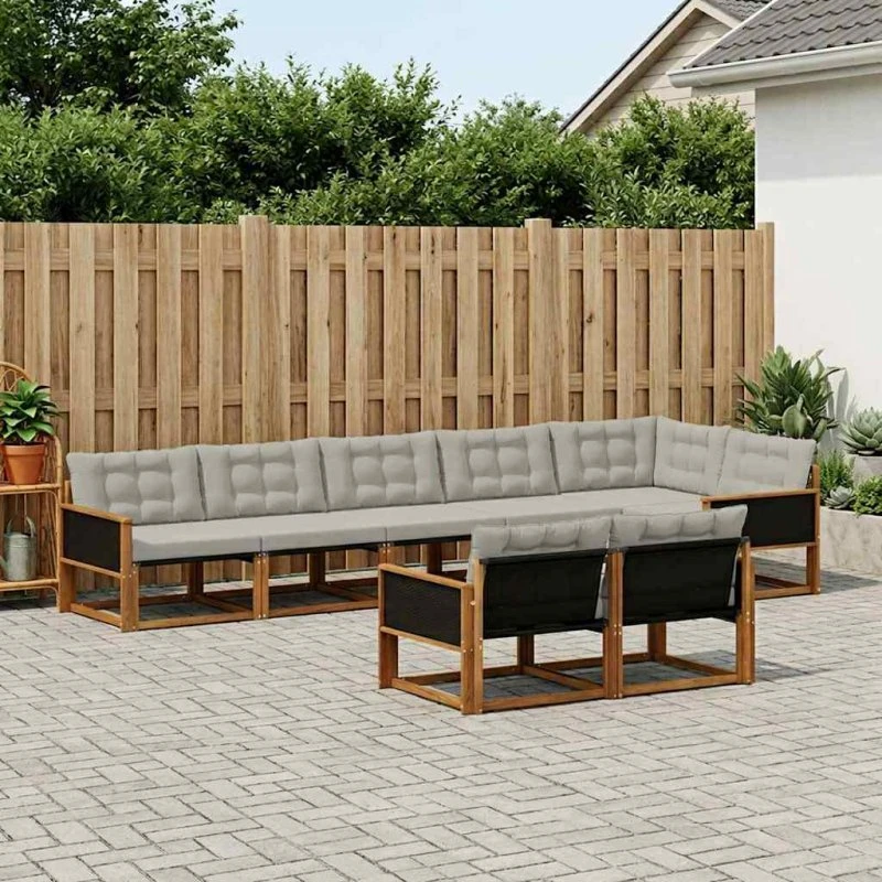 vidaXL Udendørs Sofagruppe 8 pcs Natur/Lysegrå
