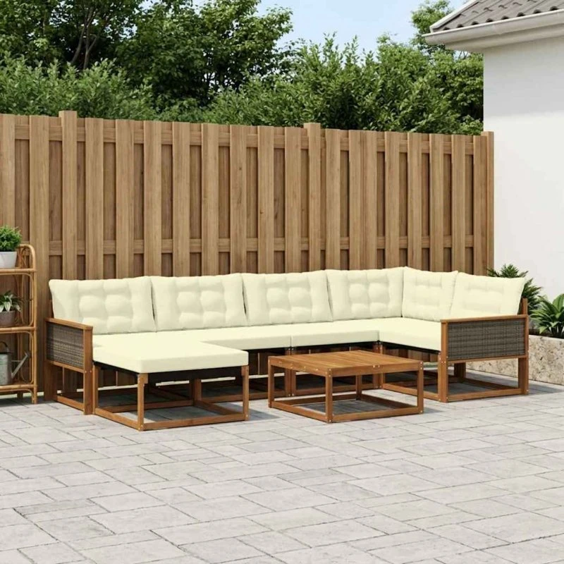 vidaXL Udendørs Sofagruppe 7 pcs Naturlig/Fløde Akacietræ