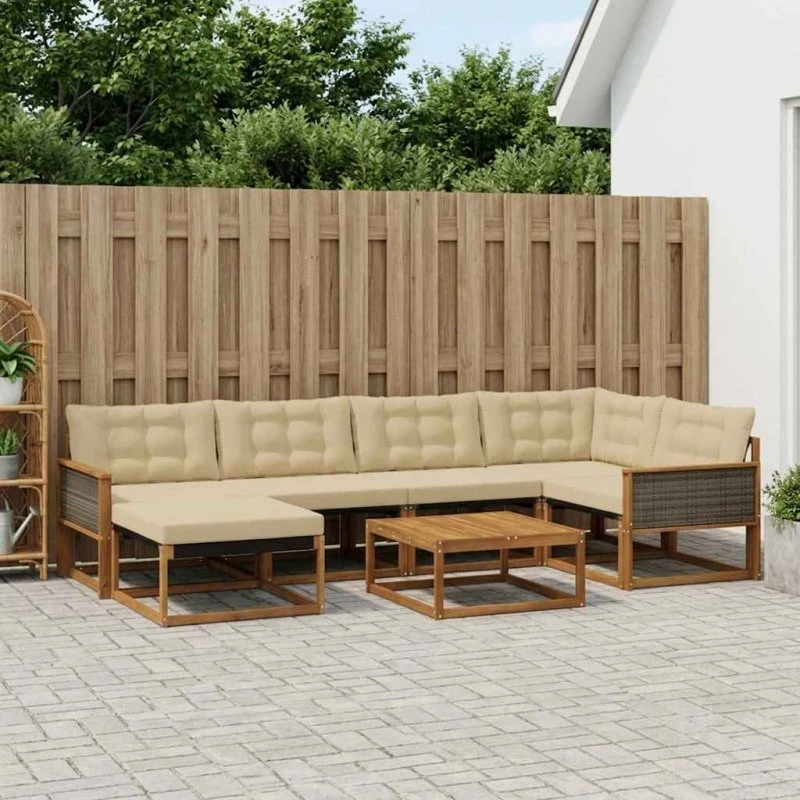 vidaXL Udendørs Sofagruppe 7 pc Naturlig Akacietræ med Beige Hynder