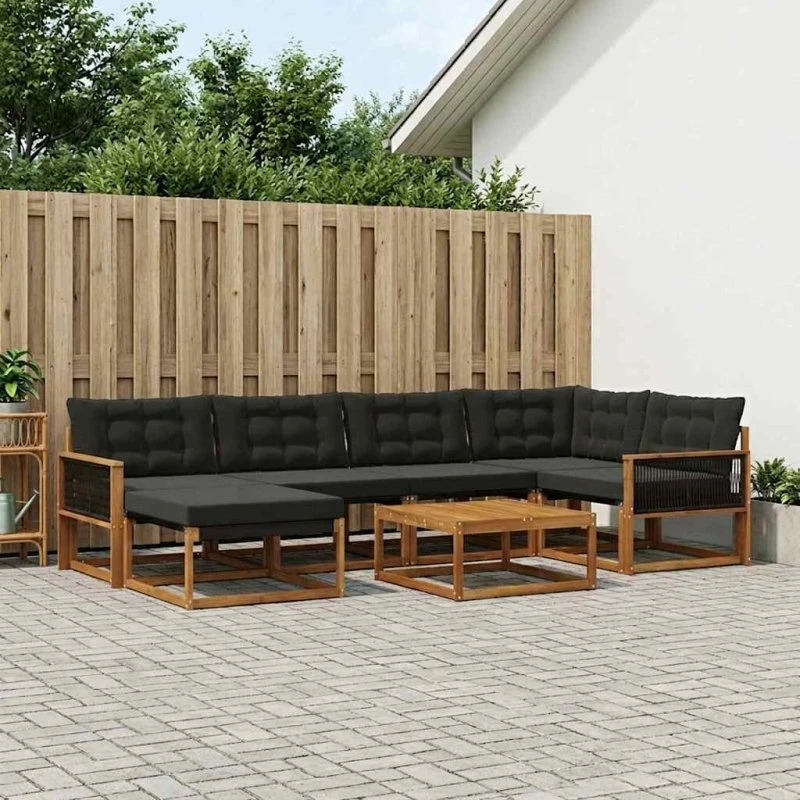 vidaXL Udendørs Sofagruppe 7 pcs Natur/Sort Akacietræ