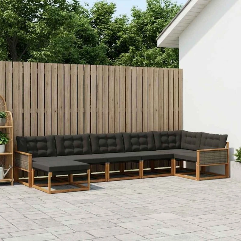 vidaXL Udendørs Sofagruppe 7-del, Akacietræ, Natur/Sort