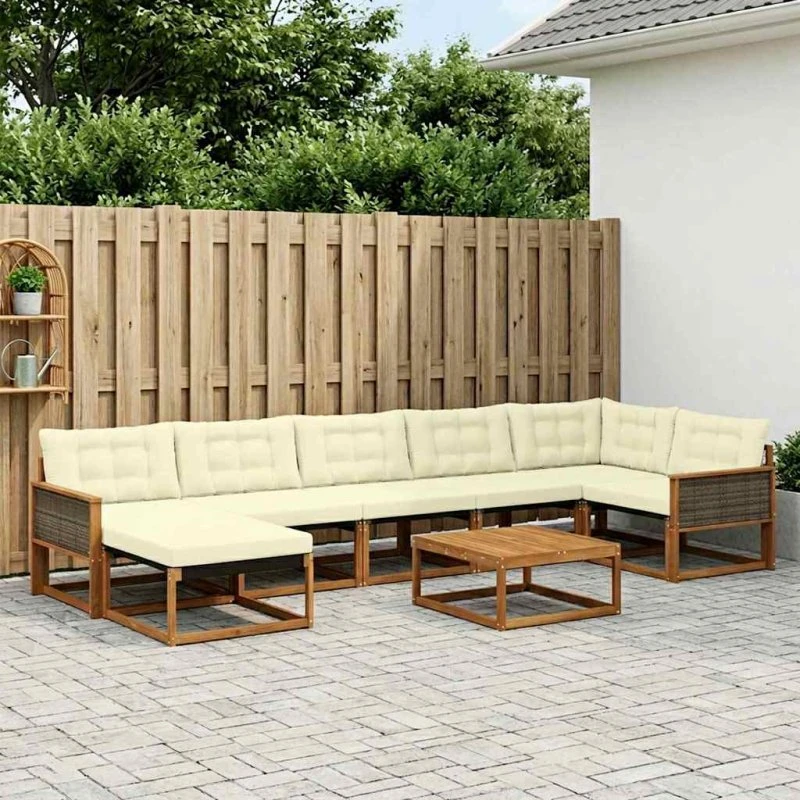 vidaXL Udendørs Sofagruppe 8-pcs Naturlig/Fløde Massivt Akacietræ