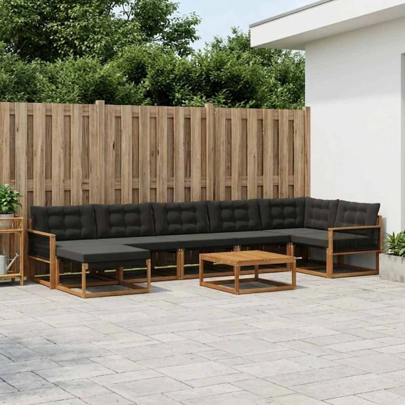 vidaXL Udendørs Sofagruppe 8 pc Natur/Sort Massivt Akacietræ