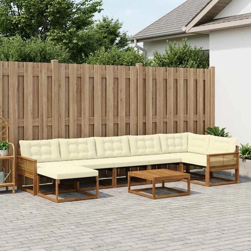 vidaXL Udendørs Sofagruppe 8 pcs Naturlig/Fløde Akacietræ