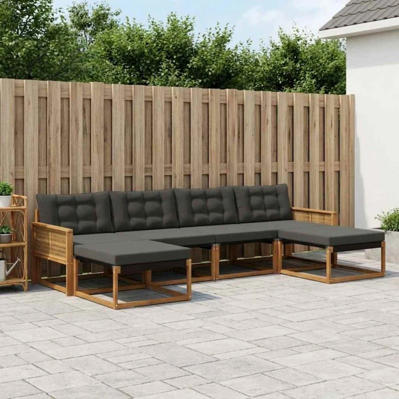 vidaXL Udendørs Sofagruppe 6-pces Natur/Sort