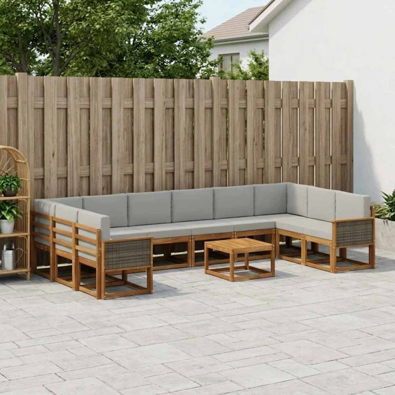 vidaXL Udendørs Sofagruppe 11 pcs Natur/lysegrå