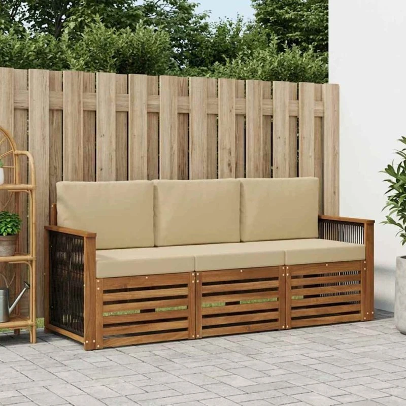 vidaXL 3-delet modulsofa i massivt akacietræ med puder