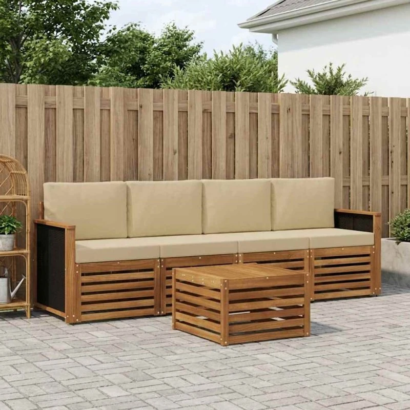 vidaXL Udendørs Sofagruppe 5 pcs Naturlig/Beige Massivt Akacietræ