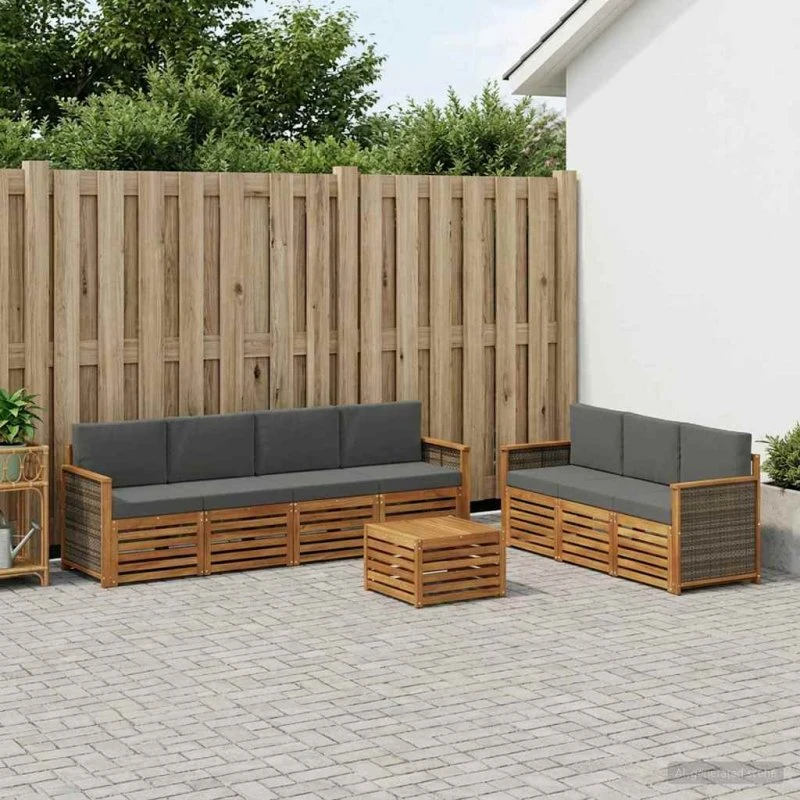 vidaXL Sofasæt 8-del i massivt akacietræ med grå puder