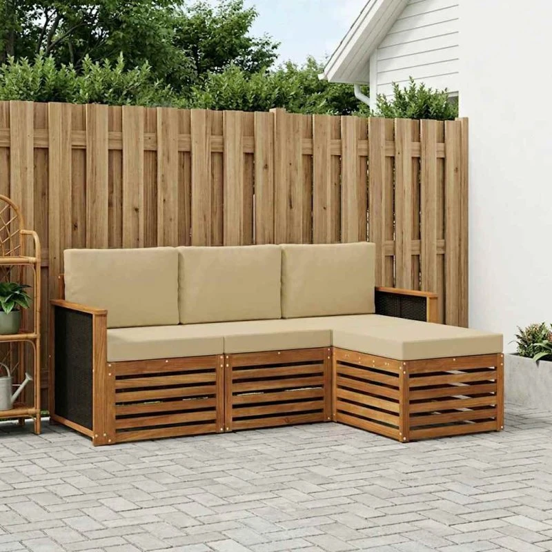 vidaXL Udendørs Sofagruppe 4-del, Naturlig/Beige