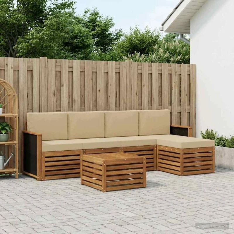 vidaXL Udendørs Sofagruppe 6-del, Naturlig/Beige i Massivt Akacietræ