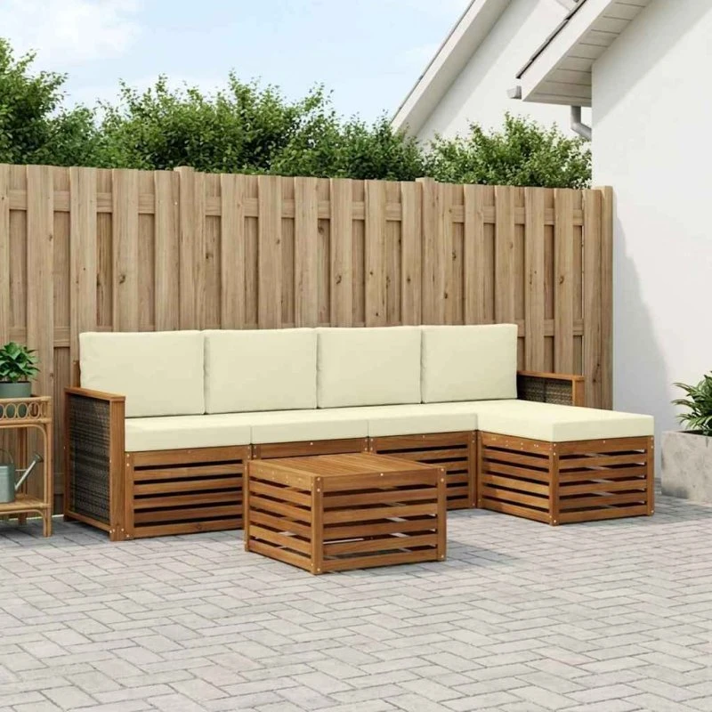 vidaXL Udendørs Sofagruppe 6 pcs Naturlig/Fløde i Massivt Akacietræ