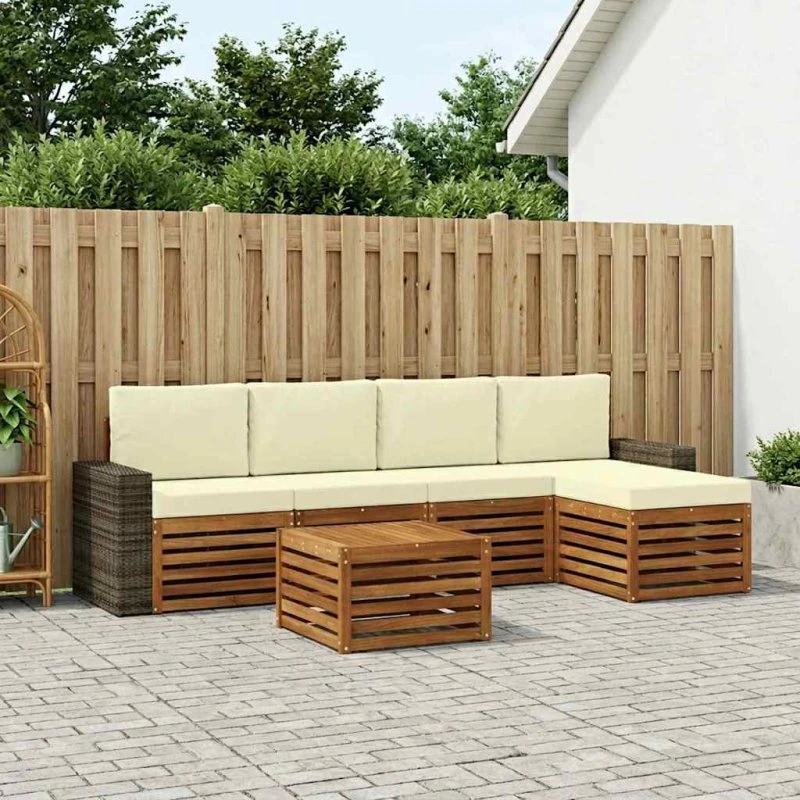 vidaXL Udendørs Sofagruppe 6 pcs Naturlig/Fløde i Massivt Akacietræ