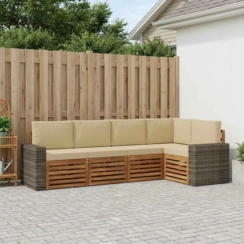 vidaXL Sektionalsofa 5-pcs Naturlig/Beige Akacietræ