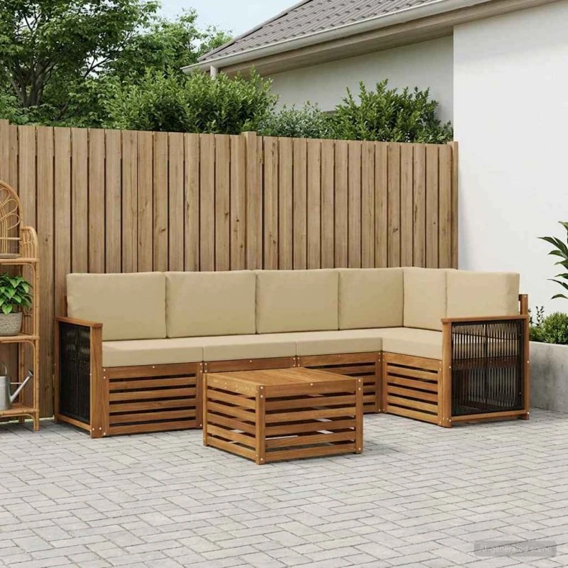 vidaXL Sektionalsofa 5-pces Naturakacietræ med Polyesterhynder