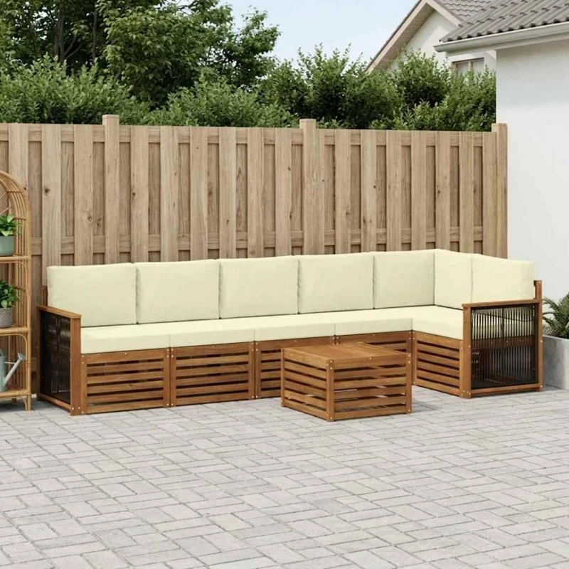 vidaXL Sektionalsofa sæt 6 pcs akacietræ naturlig/fløde