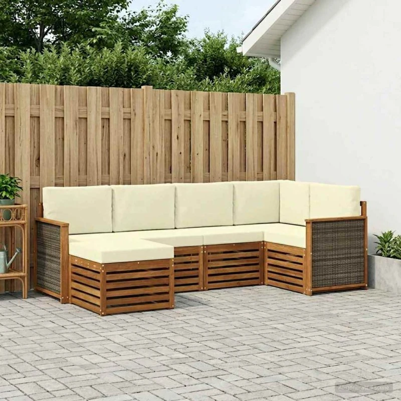 vidaXL Sektionalsofa 5-pces Naturlig & Fløde