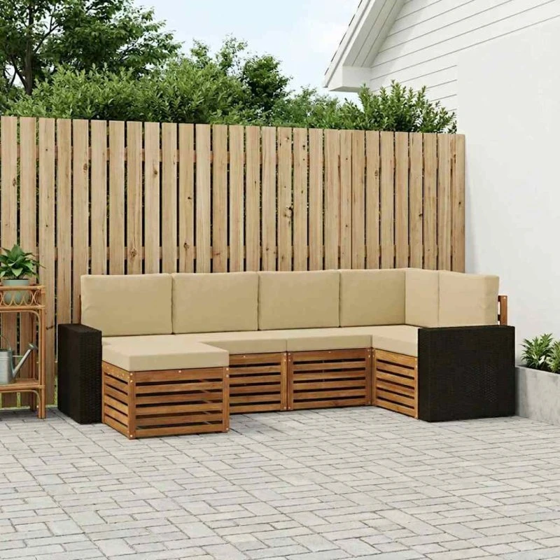 vidaXL Sektionalsofa sæt 6 pc i akacietræ, naturlig/beige