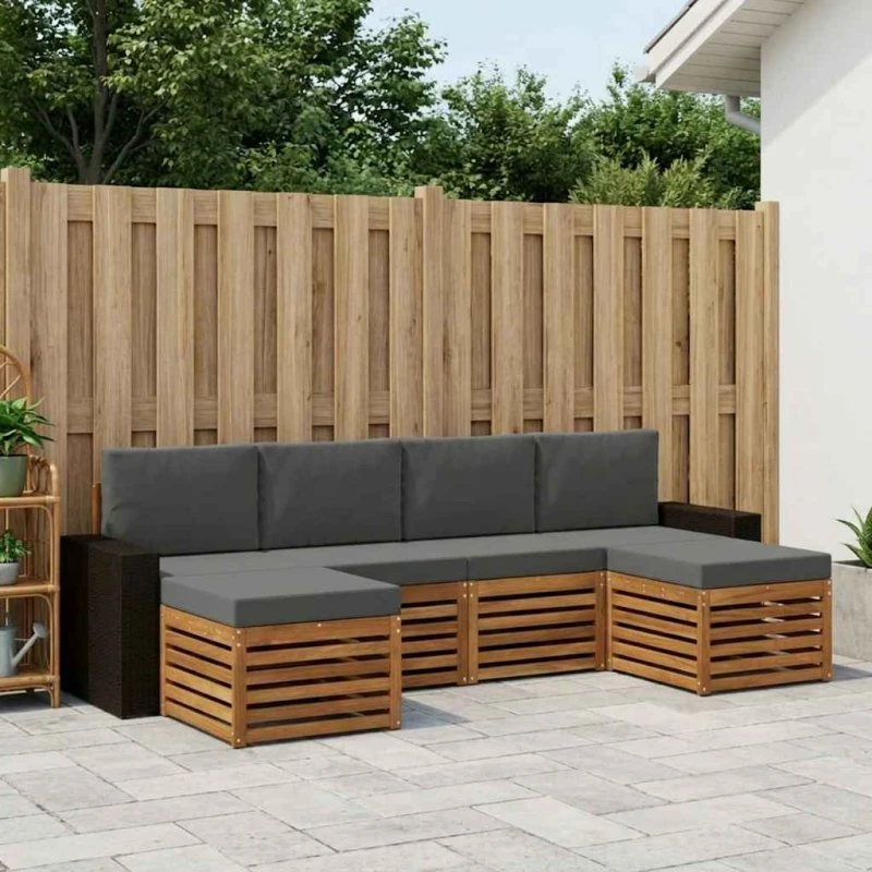 vidaXL Sofasæt 6 dele i naturlig/antracit massivt akacietræ