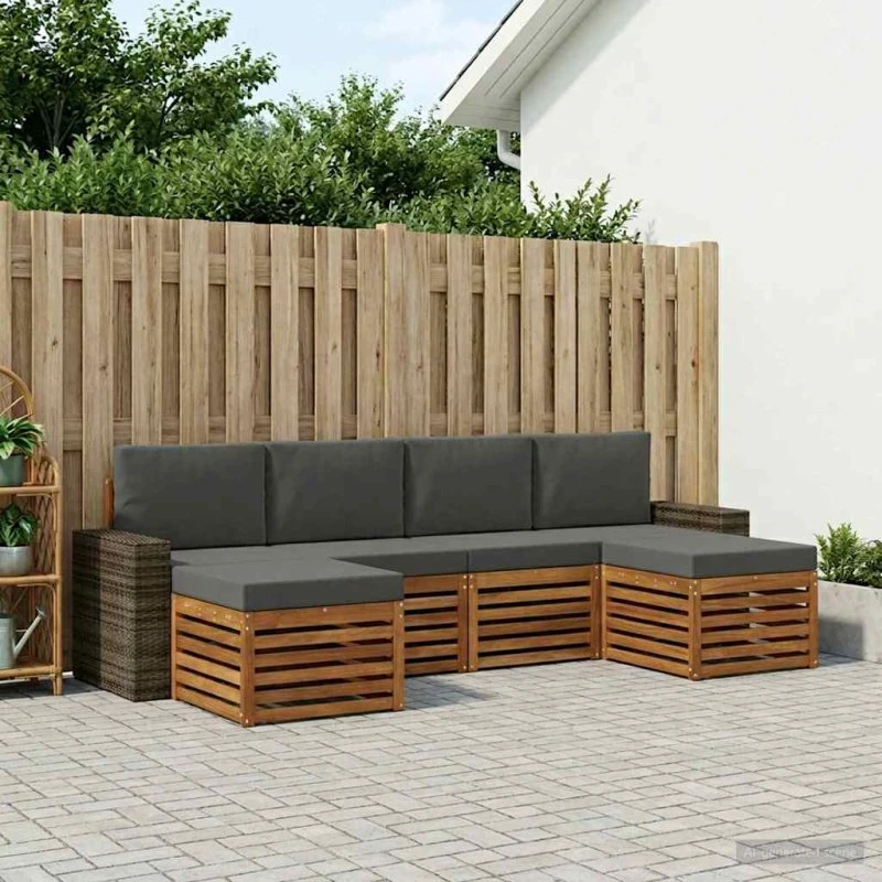 vidaXL Sofasæt 6-del, Naturlig/Antracit, Massivt Akacietræ